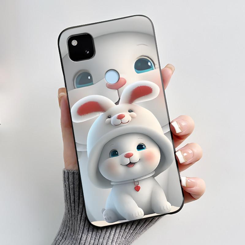 Для Google Pixel 4a 4G Чехол Роскошный Милый Кролик с Сердечками Забавный Мягкий Черный Матовый ТПУ Силиконовый Задний Защитный Чехол Тонкий