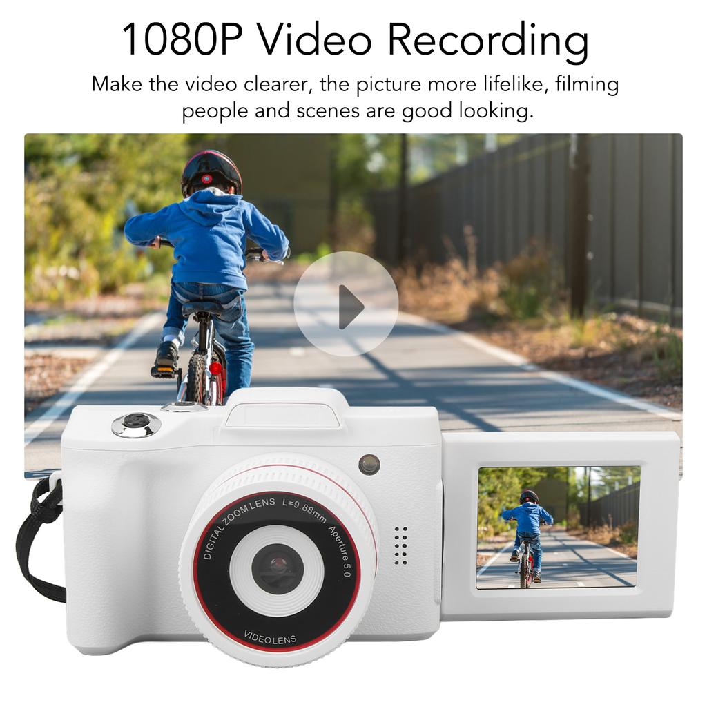 Digital Camera HD 16MP White Color Multi Axes Stabilization Smart Beginner Vlogging Camera Beginner Camera Portable Small Camera