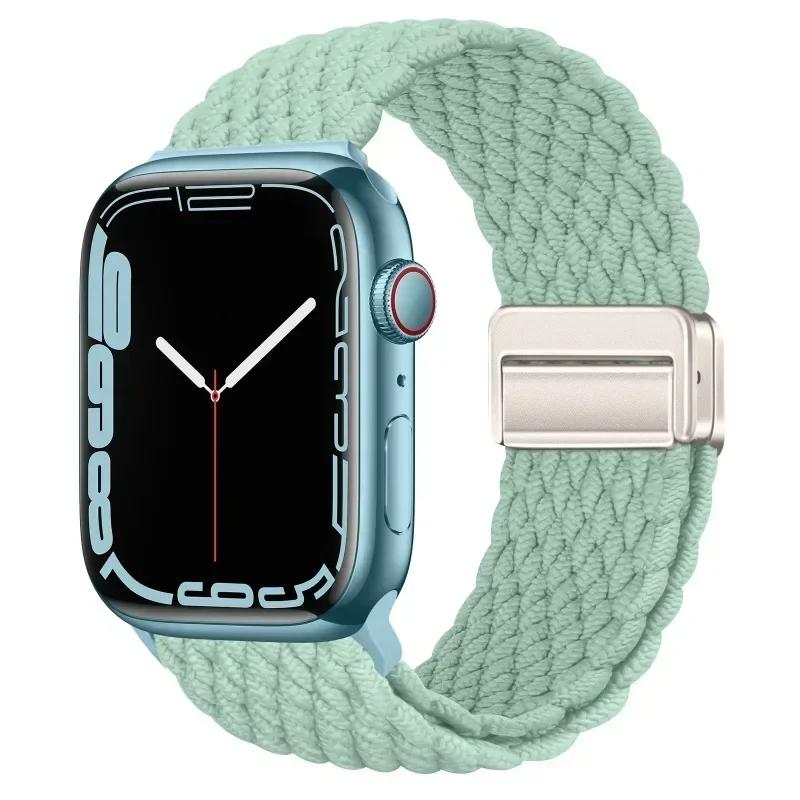 Плетеный нейлоновый ремешок-петля для Apple Watch Ultra2 49мм 9 8 7 45 41мм Металлический магнитный браслет-ремешок для 6 5 4 3 SE 44 40мм