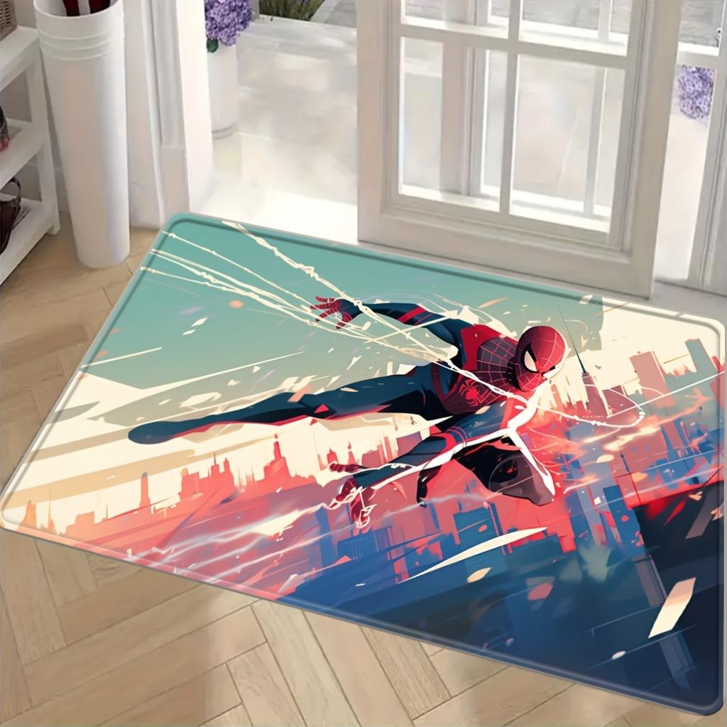 Authorized 1pc Cartoon Printed Mat, Spider- City Swinging Dynamic Pattern Easy to Clean, Suitable for Home Entrance, Bathroom