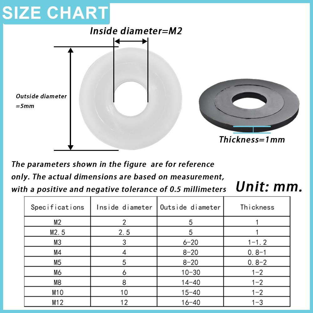 50-2000 ШТ. Нейлоновые плоские шайбы M2-M20 Белые/Черные/Красные/Желтые/Синие Пластиковые плоские прокладки-кольца для винтов и болтов