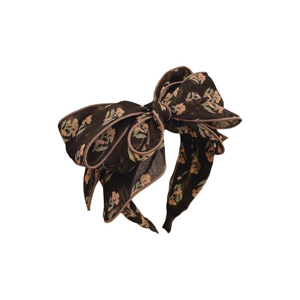 Creative Bownot Wide Hair Hoop Headwear Floral Printed Hairband Three-layer Bow Headband for Gifts