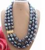 3 Strds Natural 9-10mm Black Baroque Necklace