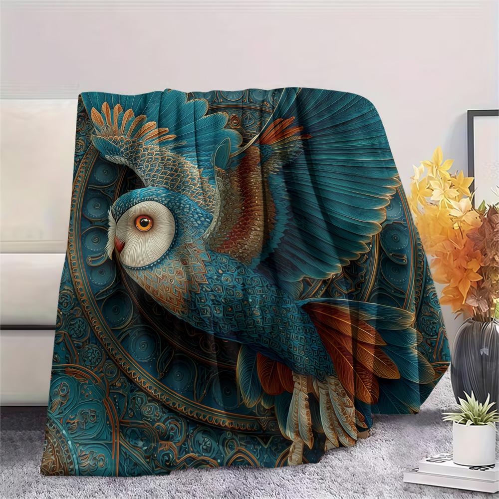Фланелевое одеяло с принтом «Сова с крыльями», Высококачественное, Удобное для всех сезонов, Декор для дома, Тепло и уют