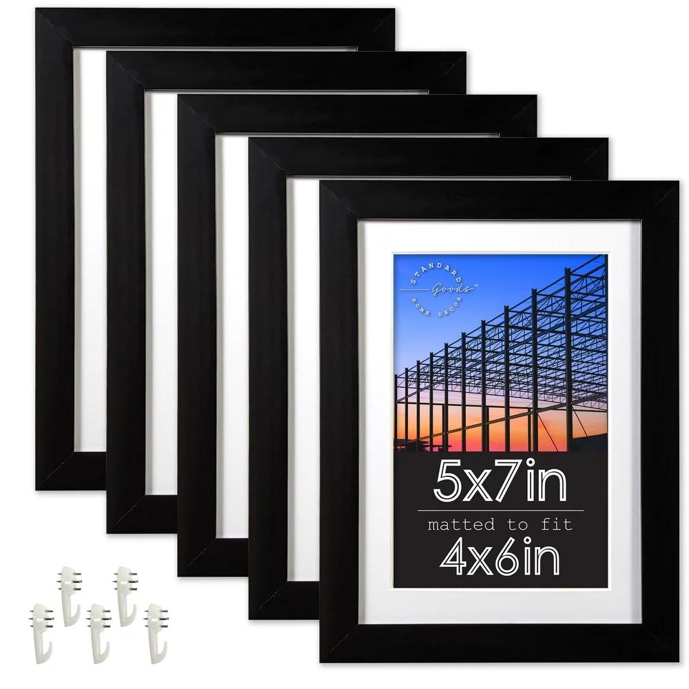 5 Pack 5x7 Matted Picture Frames Tabletop Wall Display Durable Thermoplastic Shatter Resistant Beveled Mat Horizontal Vertical
