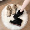 New Fashionable Warm Cotton Shoes for Women In Winter with Thick Velvet and Round Lace Snow Resistant Thick Bottom Short Boots