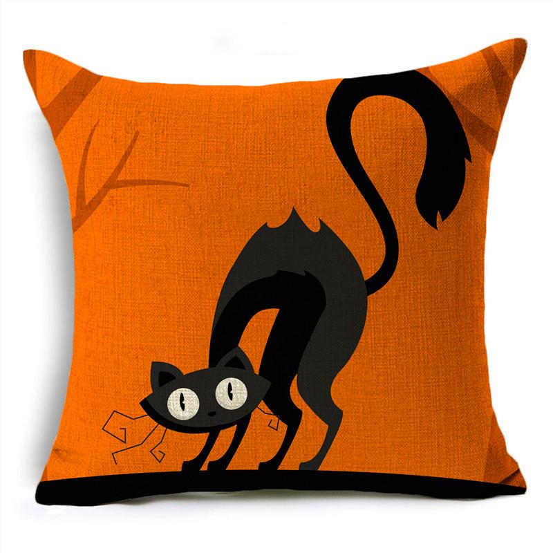 Orange Scary Halloween Night Witch Haunted House Linen Throw Pillowcase Decorative Cushion Cover For Sofa Livingroom Party