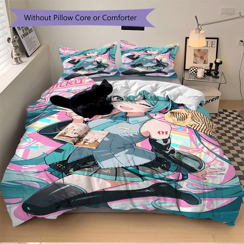 Virtual Vocaloid Character Print 3Pcs Bedding Setduvet Cover With 2 Bedropillowcase Home Birthday Gift