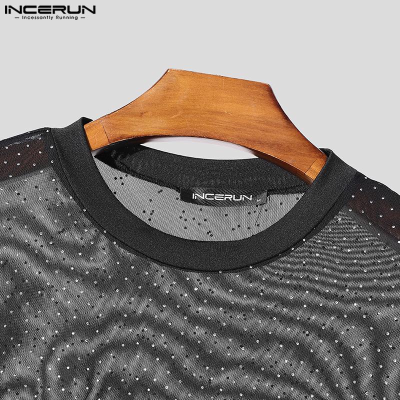 INCERUN Мужские сетчатые топы с длинным рукавом, обтягивающие футболки