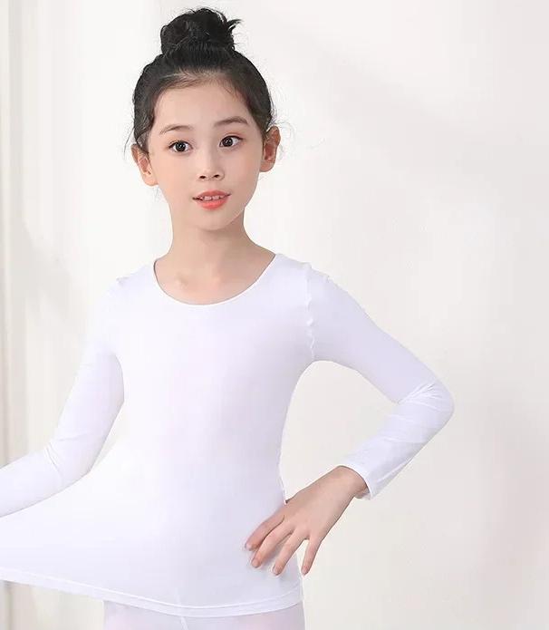 Girls Ballet Base Shirt Flesh Colored Tight Dance Wear for Kids White Practice Top Performance Outfit