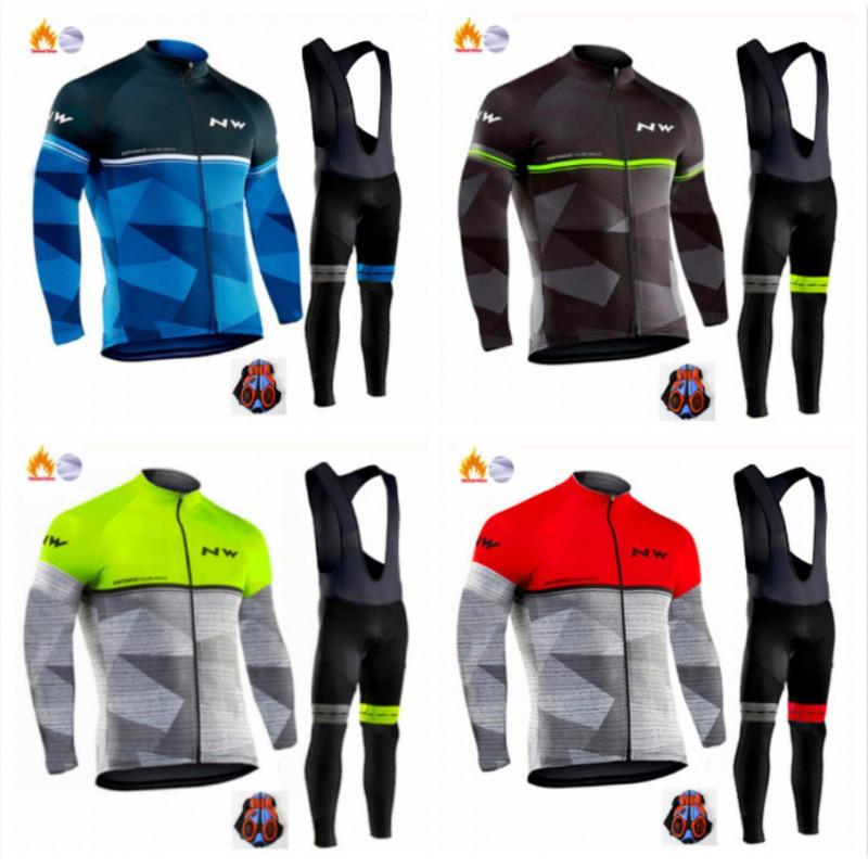 Northwave Thermal Fleece Cycling Jersey Pants Set Winter Warm Long Sleeve Full Kit Men Women