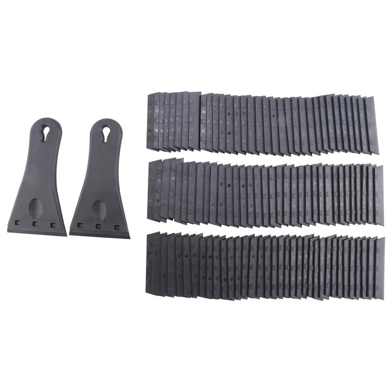 B-Est 2 PCS Blade Scraper With 100Pcs Single Edge Plastic Blades, Extra Big Scraper Tool Black For Removing Paint Spots