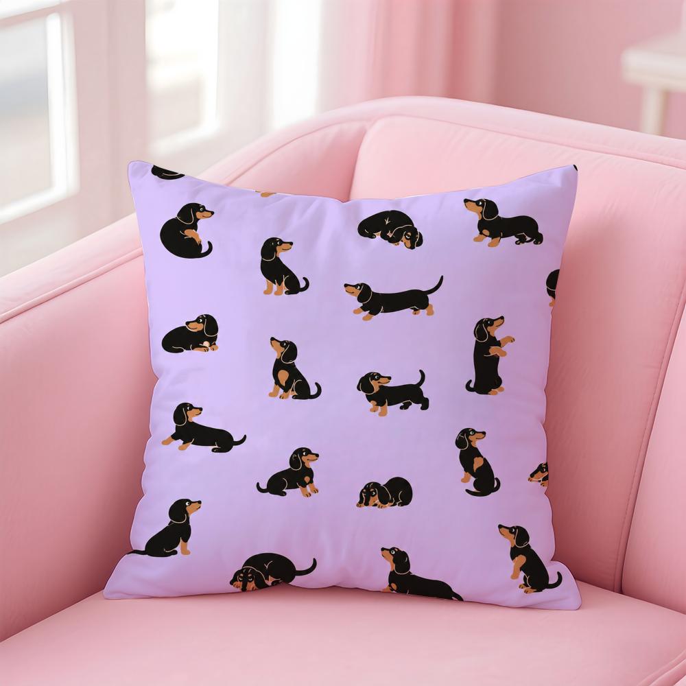 Chic Dachshund Cushion Cover Short Plush Soft DoubleSided Printing Pillow Case Cozy Sofa Bedroom Home Decor Gift