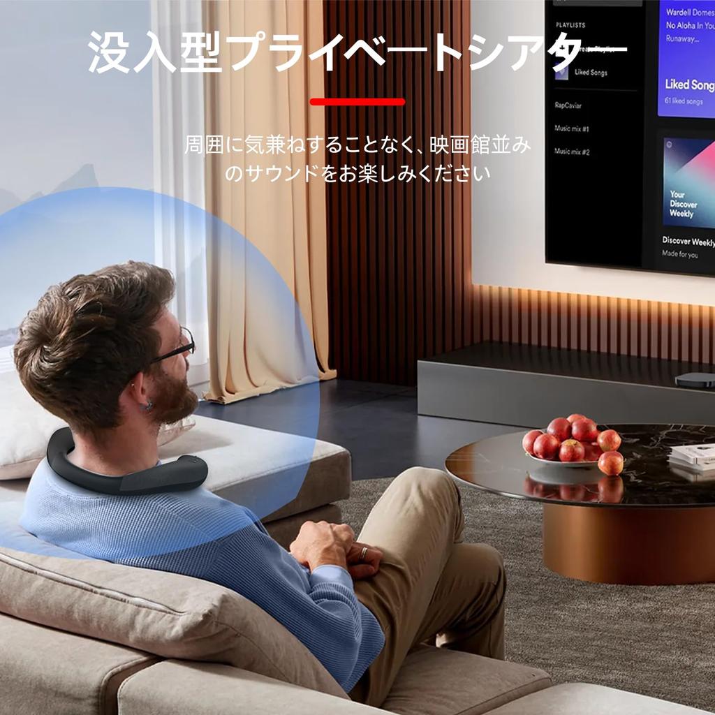 Носимый шейный динамик, Беспроводной Bluetooth, Встроенный микрофон, 3D-звук для аудио, Громкая связь, Плечевой ремень, Подходит для телефонных звонков, Занятий спортом,