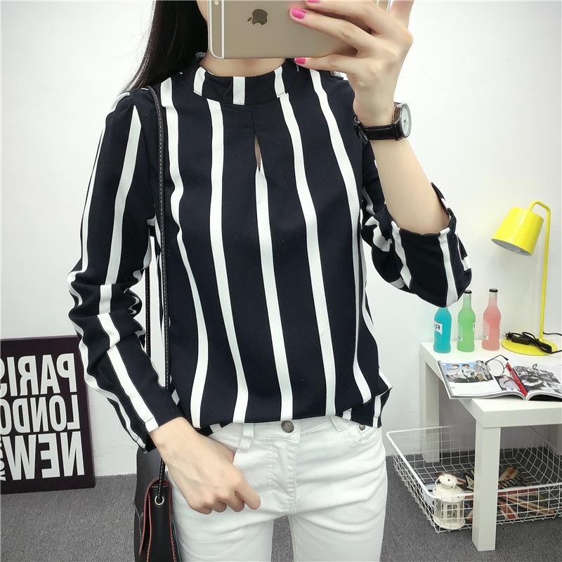 Elegant Women Long Sleeve O-neck Stripe Blouse With Premium Quality Fabric And Timeless Design