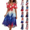 Women's Loose Casual V-Neck Flared Skirt Short Sleeved Printed Dress Printed Dress