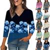 3/4 Sleeve Shirts For Women Print Graphic Tees Blouses Casual Plus Size Basic Tops Pullover
