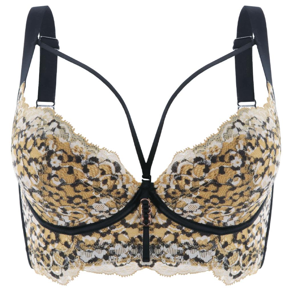 Leopard Lace Bra for Women Sexy Gather and Adjustment Bra Push Up Bra Wide Back Strap Invisible Bra Fancy Underwear