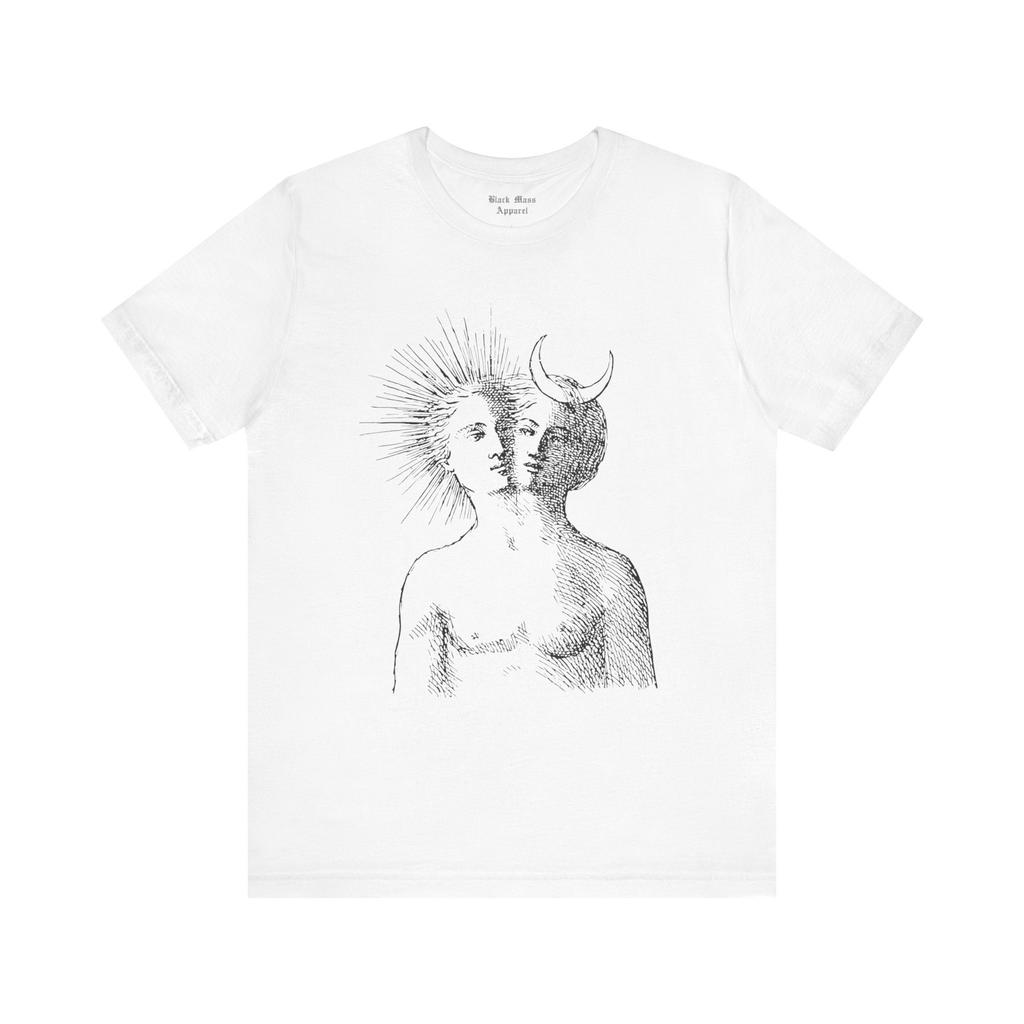 Футболка с винтажным принтом "Единство Противоположностей", Алхимический Ребис, Оккультная Футболка, Герметическая Магическая Футболка, Алхимия, Унисекс, Хлопок, Короткий Рукав