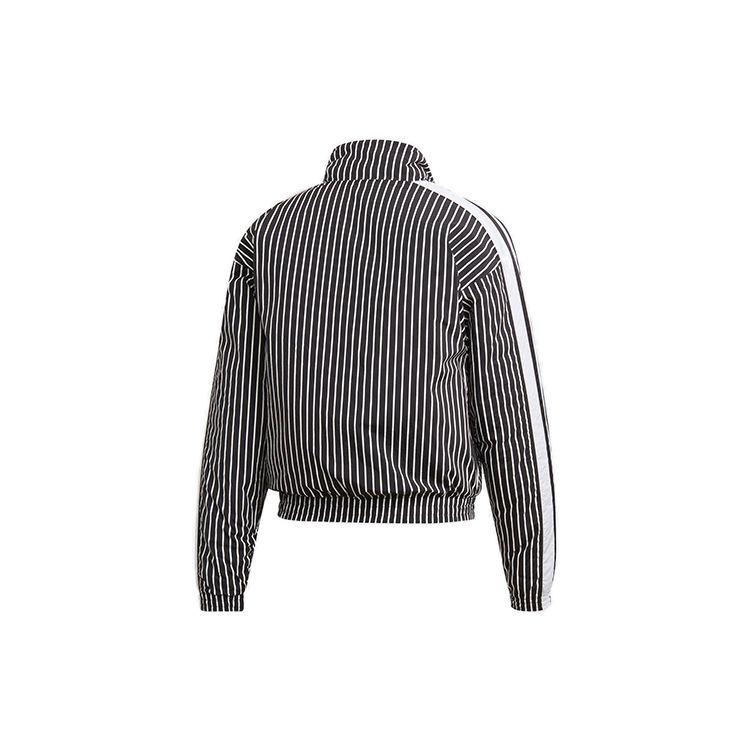 adidas Оригинальная короткая хлопковая куртка в полоску с воротником-стойкой для женщин, куртки, черная, белая, DY0873