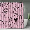 Cool Shower Curtain Set Pink&Black Bowknot 3D Printed Waterproof Polyester Fabric Bath Curtains Home Bathroom Decor With 12 Hook