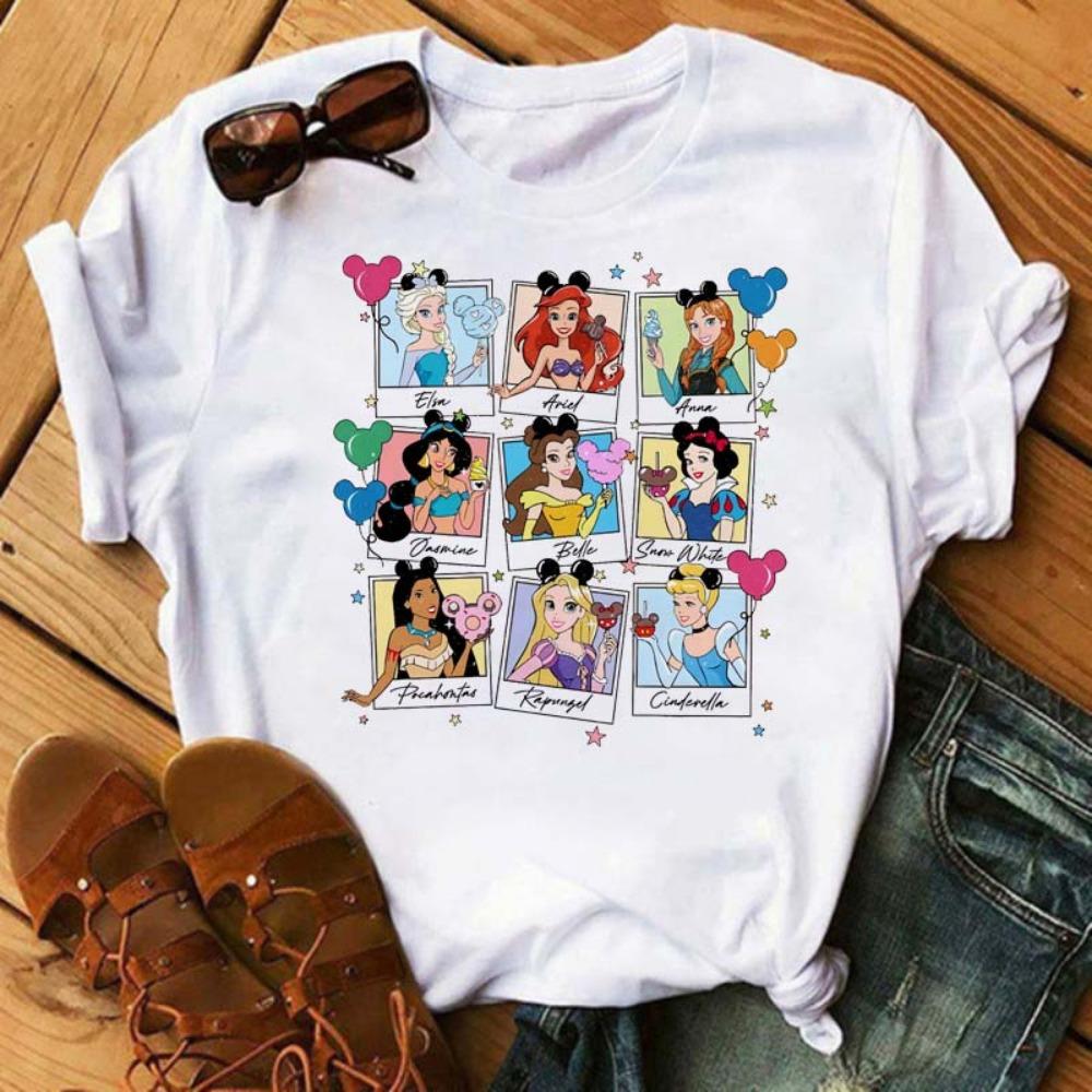 Kawaii Clothes Disney Princess Women T Shirt Tops Harajuku Cartoon Graphic Ladies Tees Cute T-shirt Female T Shirts