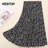 Women Half Length Skirt Summer Ice Silk Pleated Skirt Medium Length Middle-aged Mother High Waisted Floral A-line Skirts