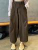 Dark Blue Korean-Style High-Waisted Wide-Leg Pants for Women - Plus Size, Slimming, Casual, 100% Cotton, Autumn Suitable.