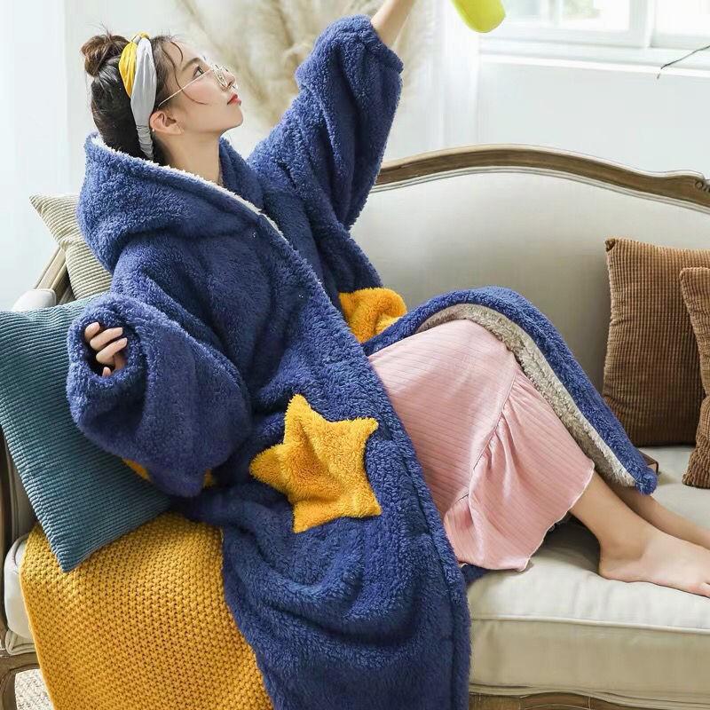 Зимняя толстая коралловая флисовая пижама халат зимняя женская ночная рубашка с капюшоном кимоно банный халат свободная фланелевая длинная ночная рубашка домашняя одежда