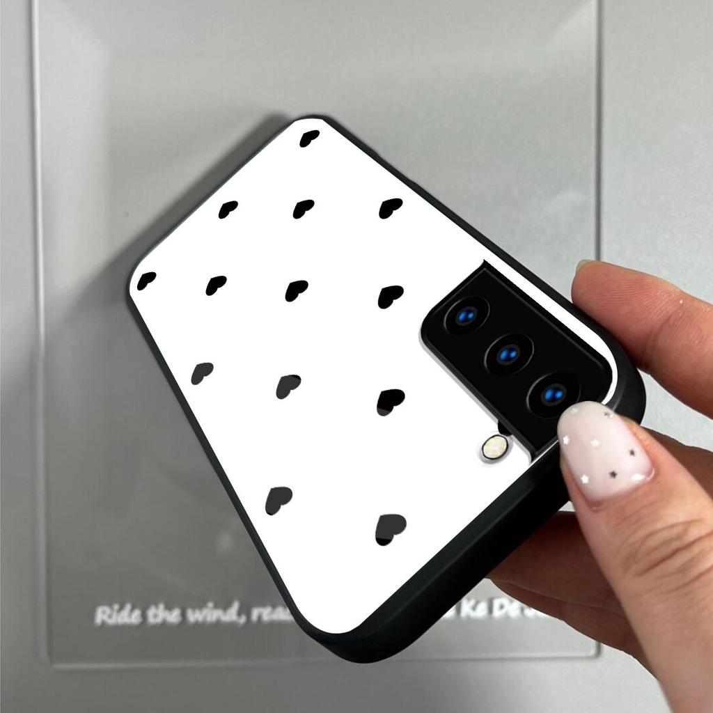 Черный Чехол для Телефона с Рисунком Сердечек для Samsung Galaxy S22+ S22 S21 FE S21+ Акриловая Задняя Панель TPU Бампер Ударопрочный Защитный Чехол, Минималистичный Корейский Стиль