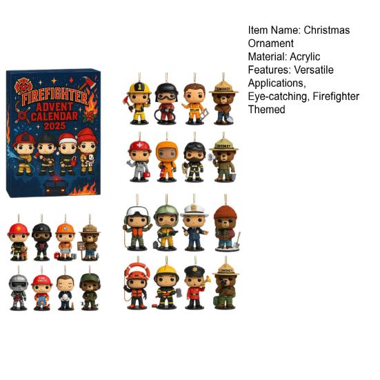 Advent Calendar Christmas Countdown Calendar 2D Acrylic Firefighter Hanging Ornaments