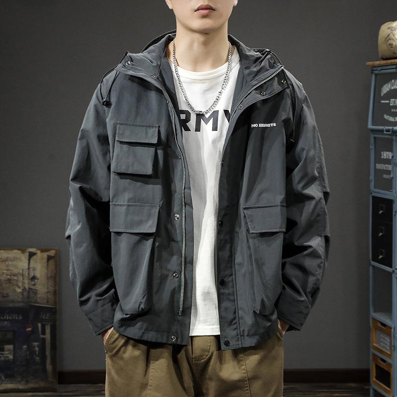 Outdoor Casual Function Jacket Windproof Jacket Men'S Loose Trendy Brand Ruffian Handsome Large Size Hooded Tooling Outside