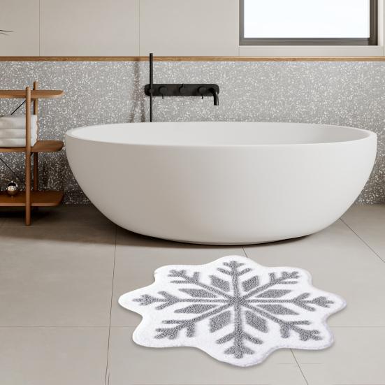 Christmas Snowflake Bathroom Rug Fuzzy Snowflake Absorbent Floor Mat Machine Washable Non Slip Bathtub Rug for Shower Entrance Kitchen Decor