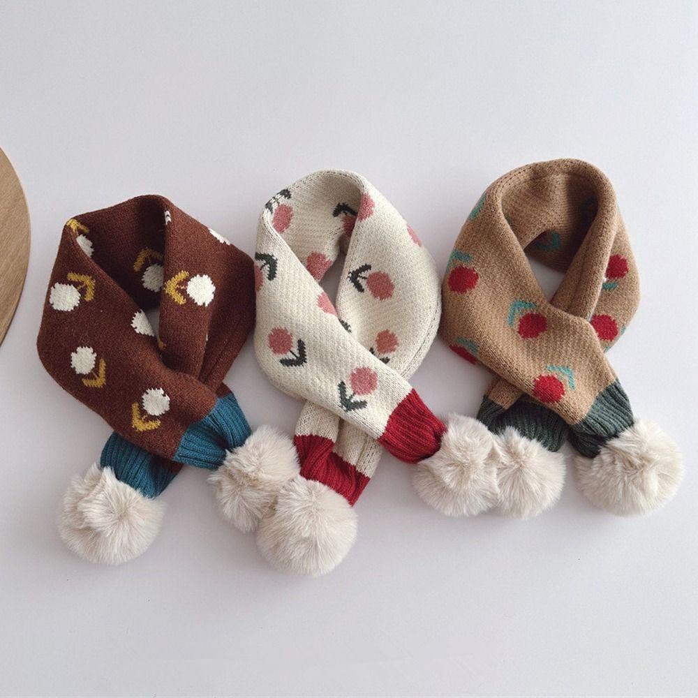 Jacquard Pattern Children Knitted Scarf Flower Print Toddlers Warm Scarf Autumn Winter