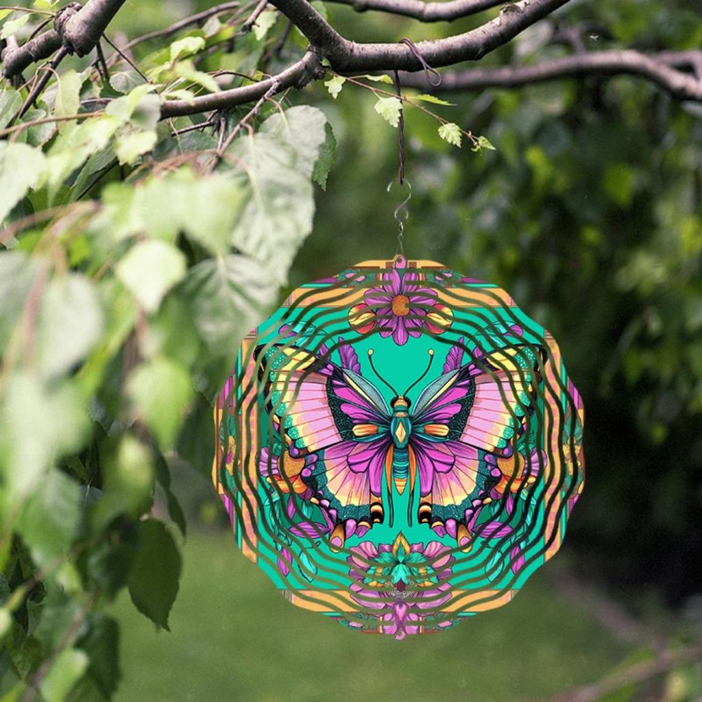 Металлический ветряной спиннер-бабочка 10 дюймов, вращение в двух направлениях с крючком, не требует батареек, идеально подходит для украшения сада, двора, подарок для семьи, друзей