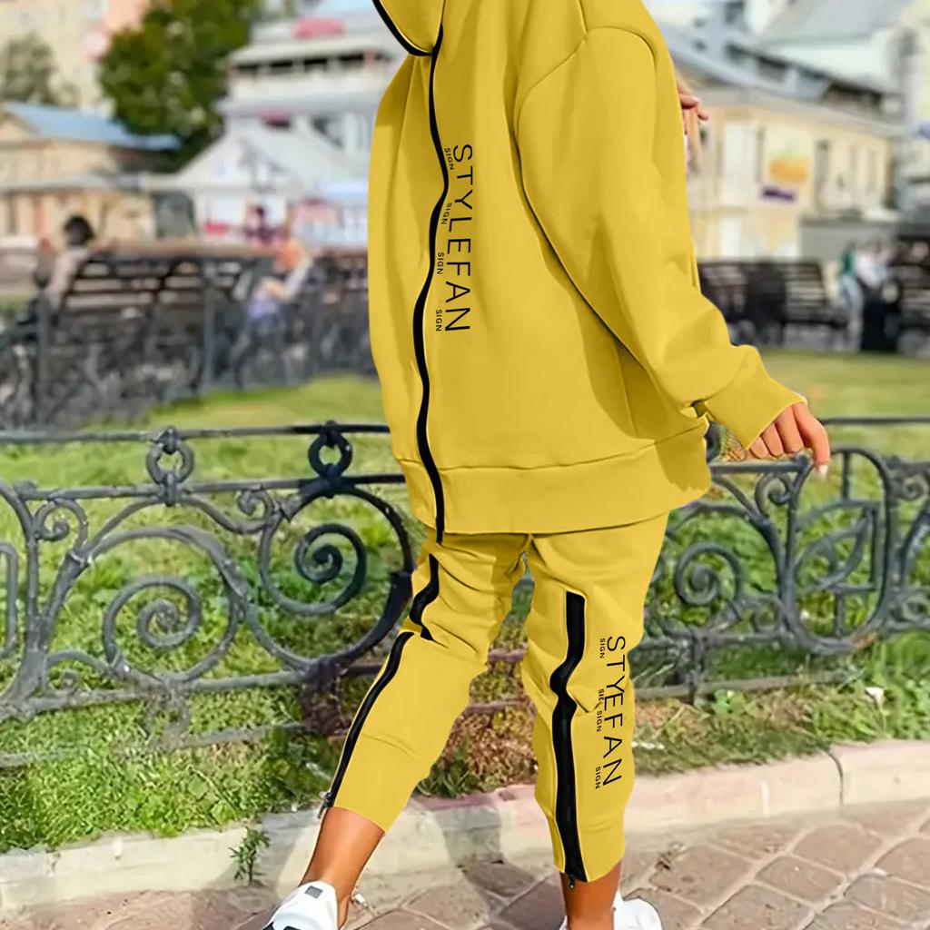 Женский комплект из двух предметов с длинными рукавами, длинными брюками и капюшоном на молнии