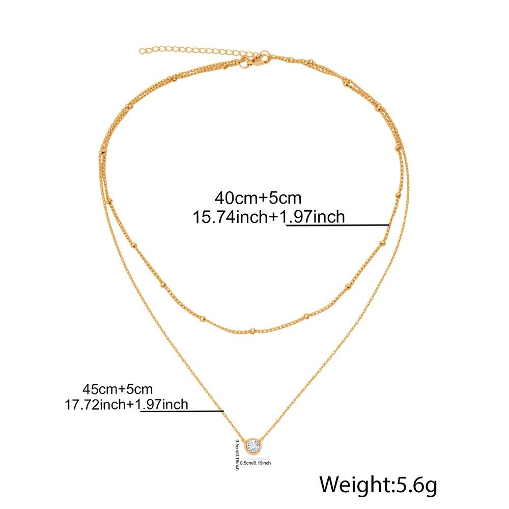 Stainless Steel Waterproof Double Layer Single Zircon Pendant Necklace for Women Fashion Stacking Beaded Clavicle Chain Jewelry