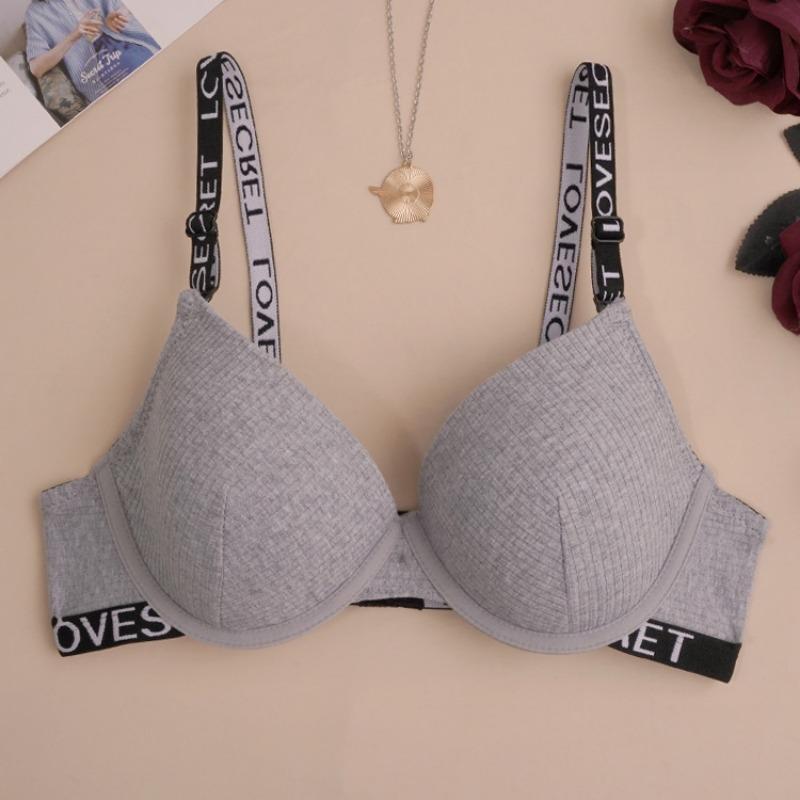 Sexy Underwear Letters Black Cotton Molded Underwire Fashionable Adjustment Bra