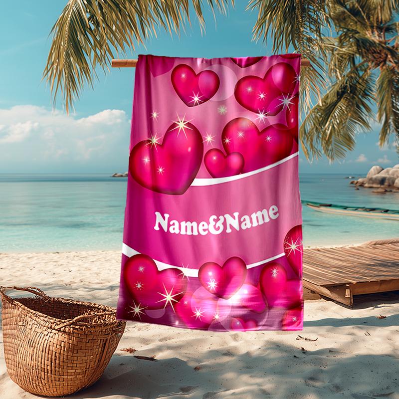 Custom Name Ultra-Soft Beach Towel with Love Theme,Ideal for Pool - Camping, Diving - Perfect Travel Essential, Vibrant Beach Towel.