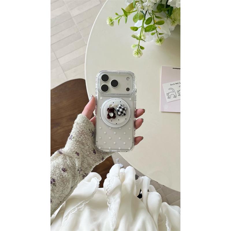 Прозрачный чехол-подставка с магнитами и горошком для iPhone 17 Pro Max и iPhone 16: Девичий дизайн с сердечками