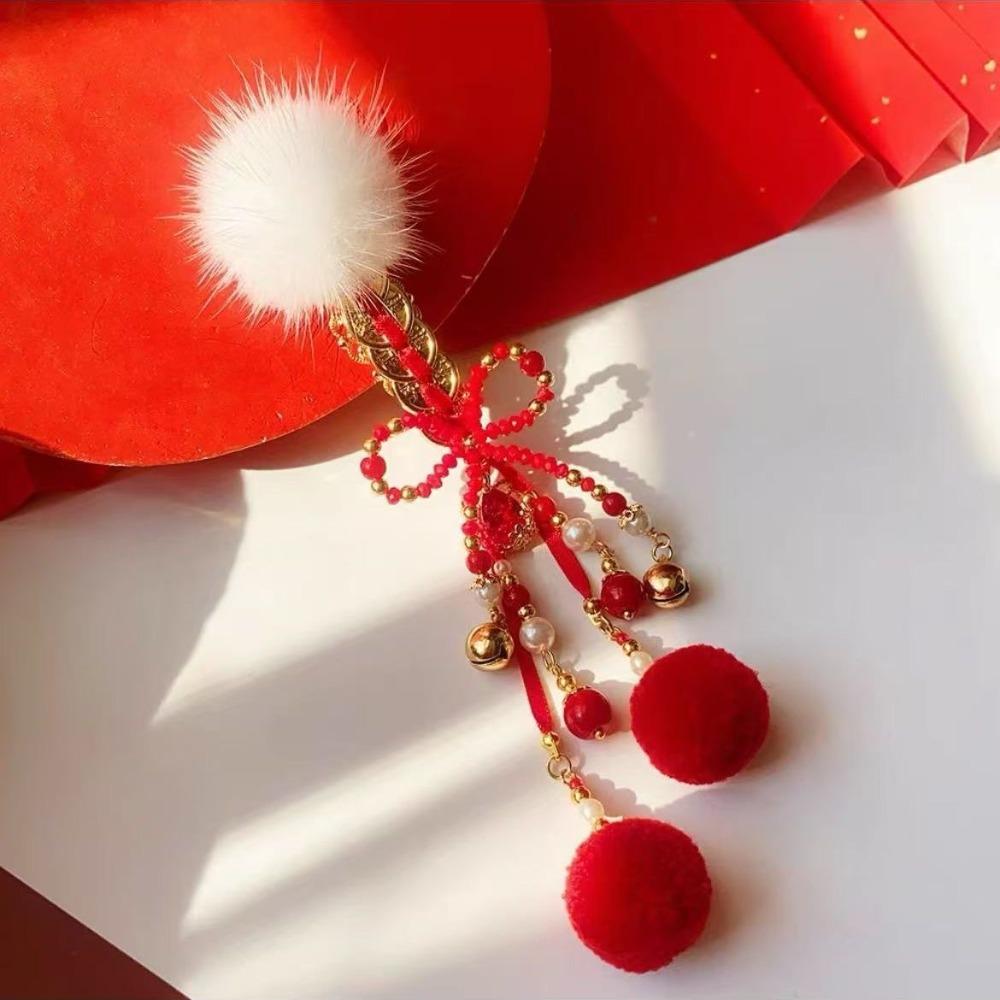 Red Chinese Style Ancient Hairpin Pearl Chinese New Year Side Clip Hanfu Hair Clip  Women
