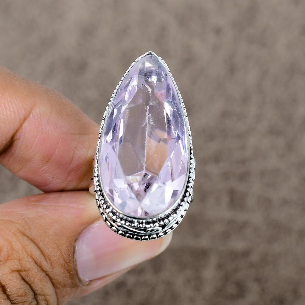 Pink Kunzite Genstone Handmade 925 Sterling Silver Jewelry Ring Size 6 KKG-480