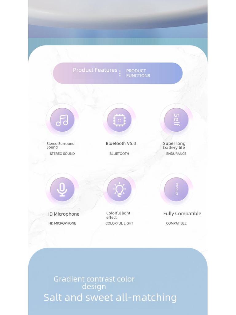 Гарнитура Bluetooth с кошачьими ушками и светящимся градиентом для онлайн-занятий и игр — универсальный подарочный выпуск