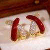 Модные серьги с микроинкрустацией в виде красного креста, праздничные серьги, нишевый дизайн, универсальные серьги высокого класса