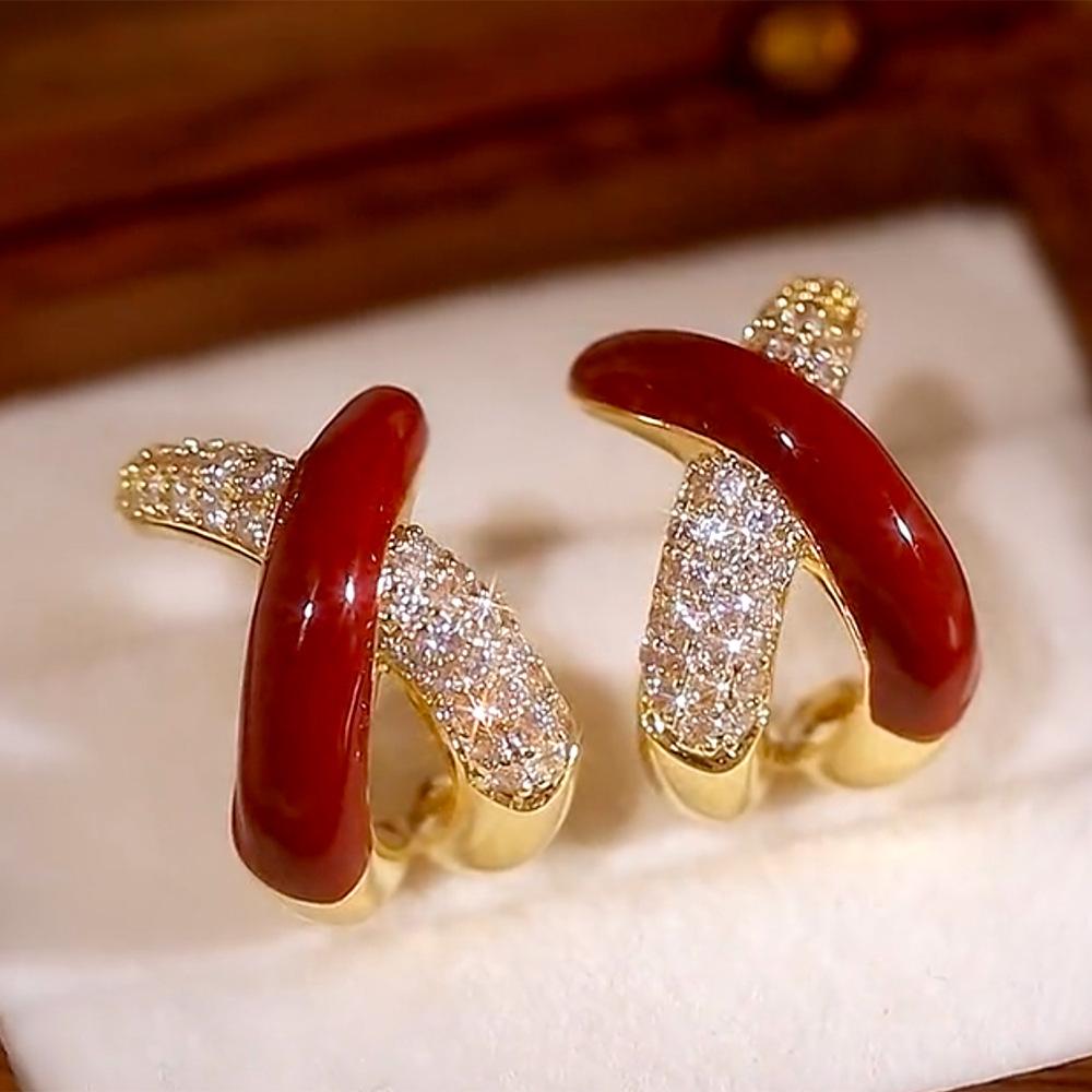 Модные серьги с микроинкрустацией в виде красного креста, праздничные серьги, нишевый дизайн, универсальные серьги высокого класса