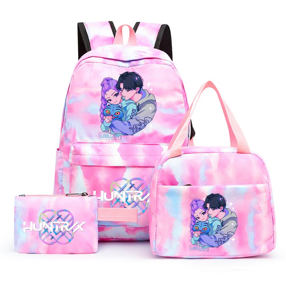 3Pcs/set Anime Cute Kpop Printed Backpack with Lunch Bag Pencil Case for Teenager Girl Boy Bookbag Large Capacity Waterproof Travel Bag Kid Gift