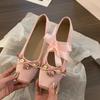 Fairy Style Shoes Evening Shoes 2024 Early Spring New Pink Mary Jane Women's Shoes Square Head Satin Ballet Shoes