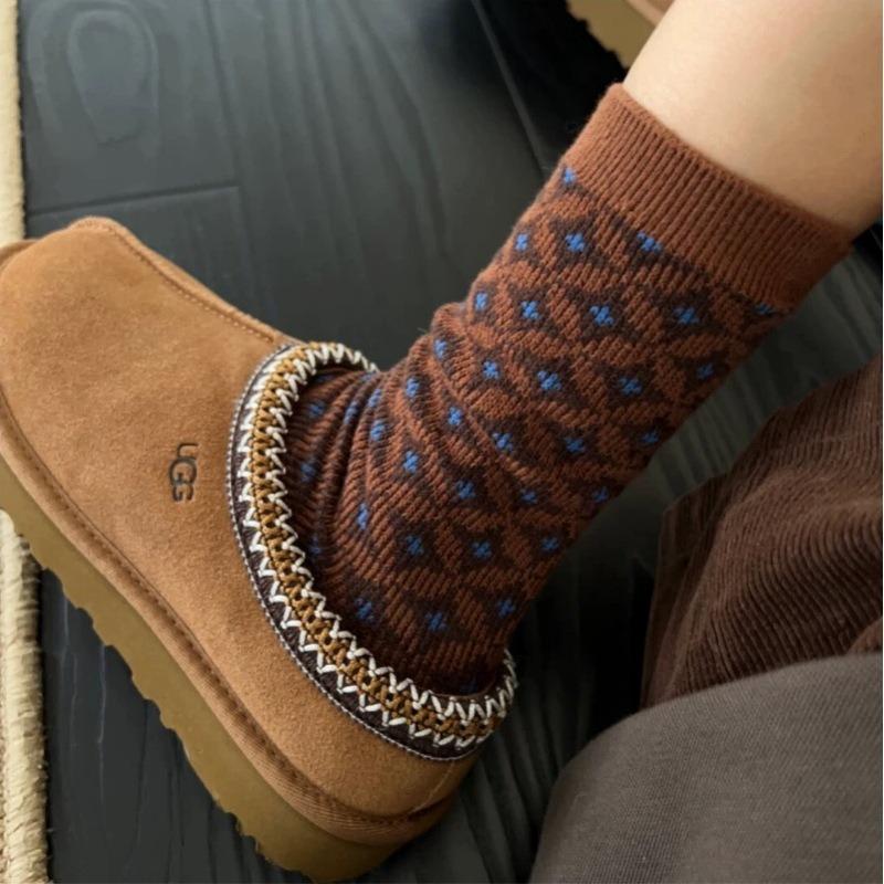 Ретро клетчатые носки, женские полосатые носки до середины икры, махровые носки