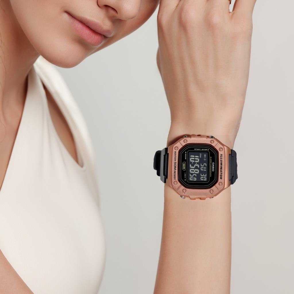 Casio W 218 50м Водонепроницаемые Кварцевый Механизм Ремешок из Смолы Часы Унисекс Черный Циферблат W-218HM-5BV