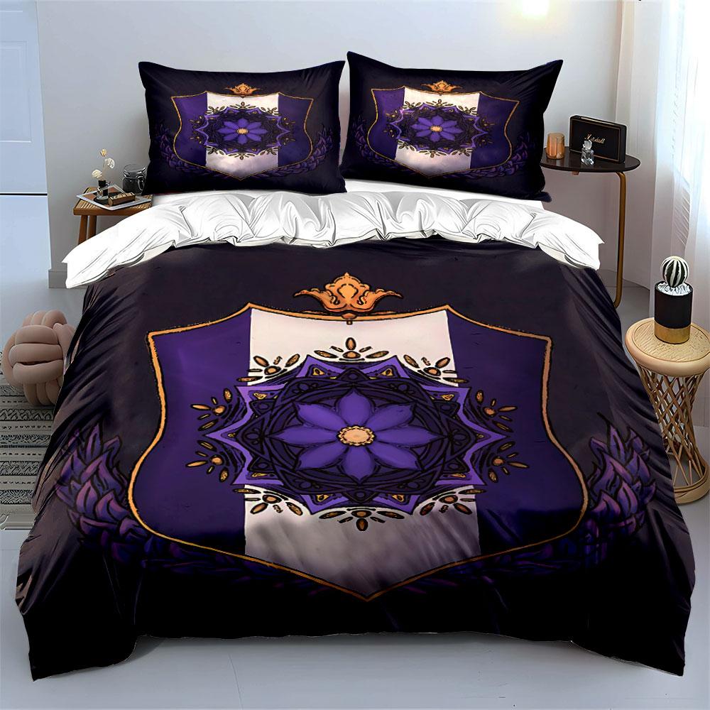 Purple Floral Shield Bedding Set Bedding Duvet Cover Set Duvet Cover Pillowcases (1 * Duvet Cover 2 * Pillowcases, without duvet insert)